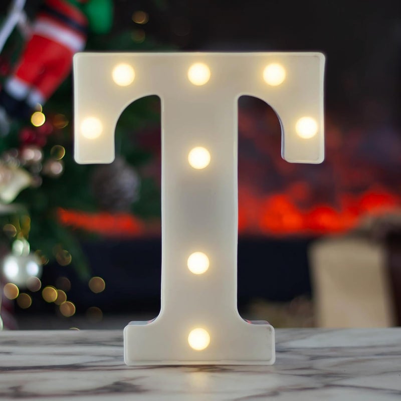 SKYPHAROS LED Marquee Letters, White 26 Alphabet Light Up Letters, Battery Powered LED Letter Lights for Birthday Party, Christmas Night, Home, Bar, Graduation, Wedding Decoration(T) - Image 1